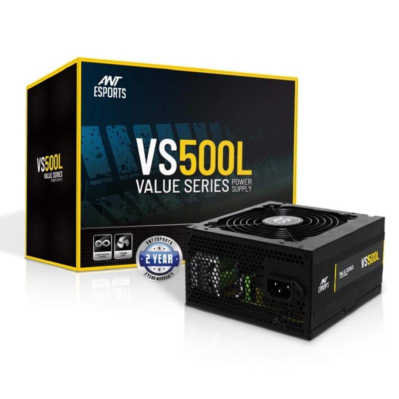 Ant Esports VS500L 500W Power Supply - Silent 120mm Fan, PCIe Connector, 2 Year Warranty
