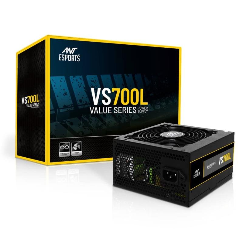 Ant Esports VS700L 700W Power Supply - 120mm Silent Fan, Single 12V Rail, 2 Year Warranty