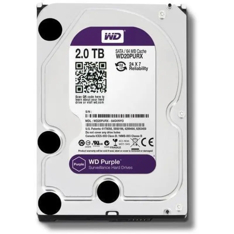 WD Purple 2TB Surveillance HDD - Certified Refurbished - 100% Health Tested 24/7 Drive